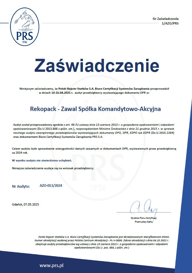 Zaświadczenie PRS 2024r.